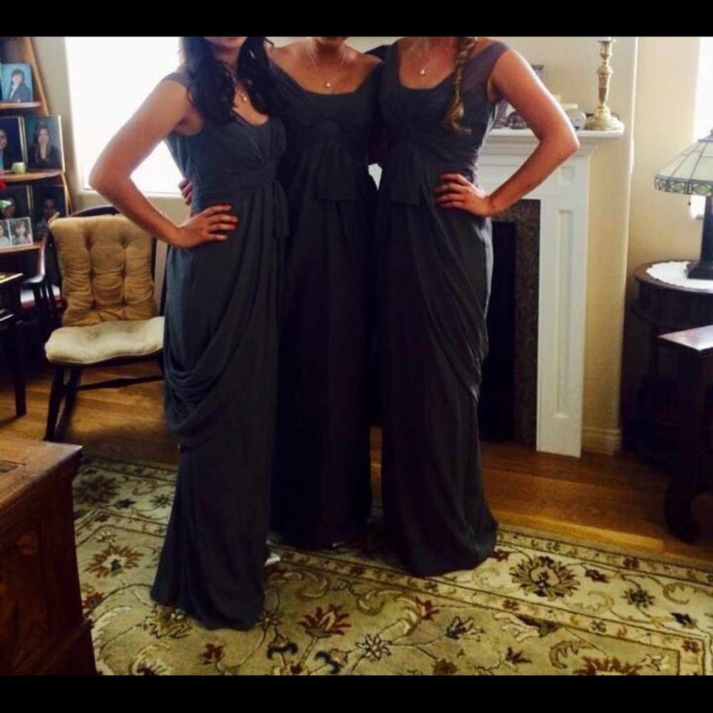 gray floor length bridesmaid dress